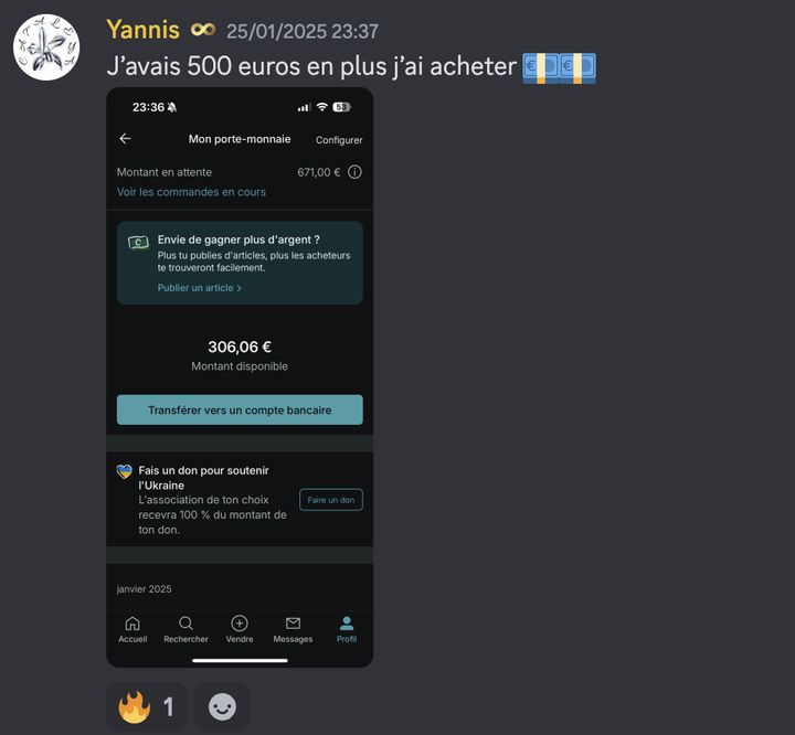 Vente Vinted 671 euros