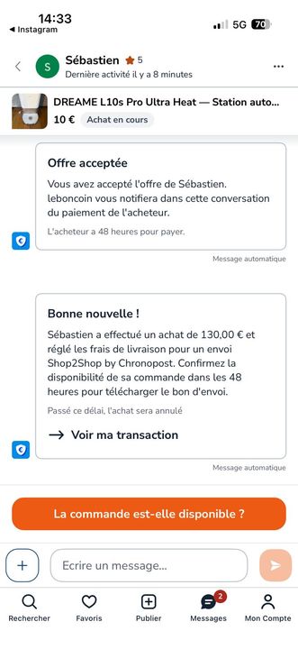 Vente Leboncoin 130 euros